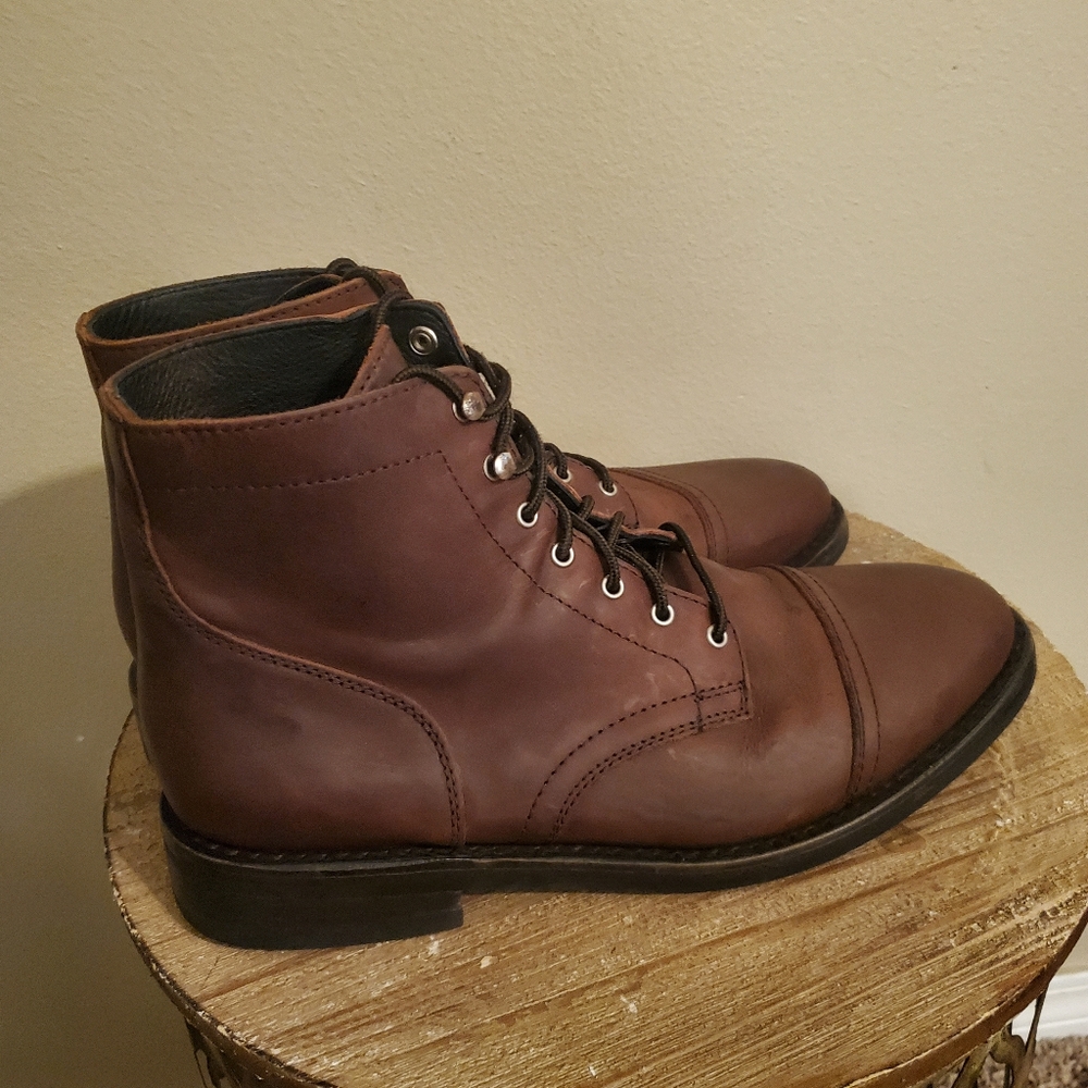 THURSDAY BOOT CO. Captain Cap Toe Arizona Adobe Leather Lace-Up Ankle Boots 12½ - Picture 8 of 11